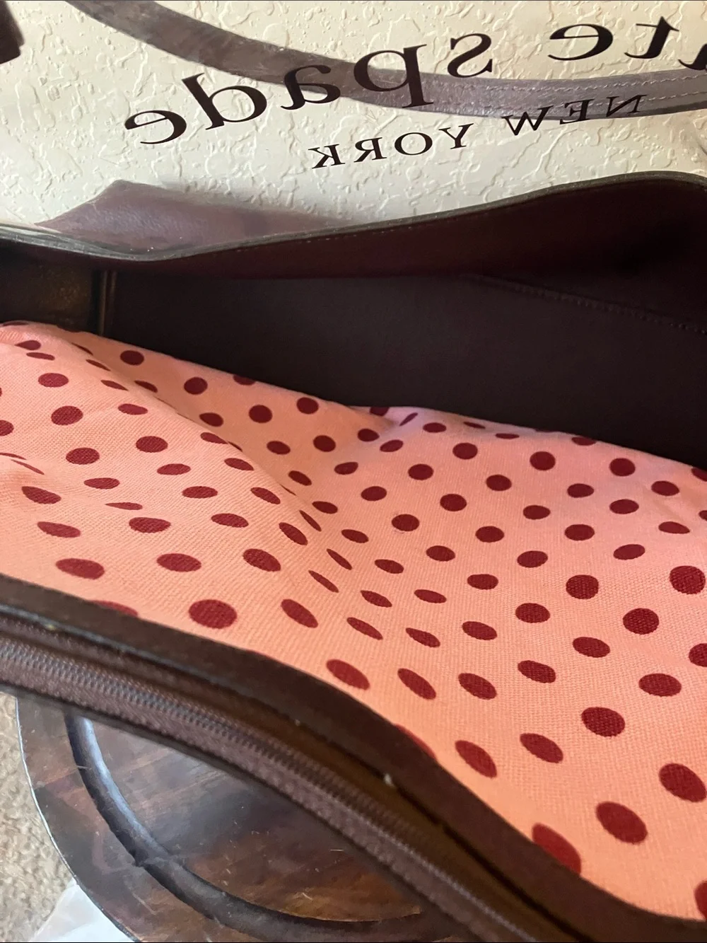 kate spade: Pink Polka Dot Clear See-Through Tote- Flaws